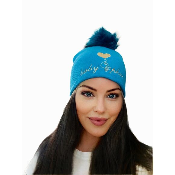Baby Phat Blue with Gold Logo and Heart Pom Beanie OS - Picture 2 of 10